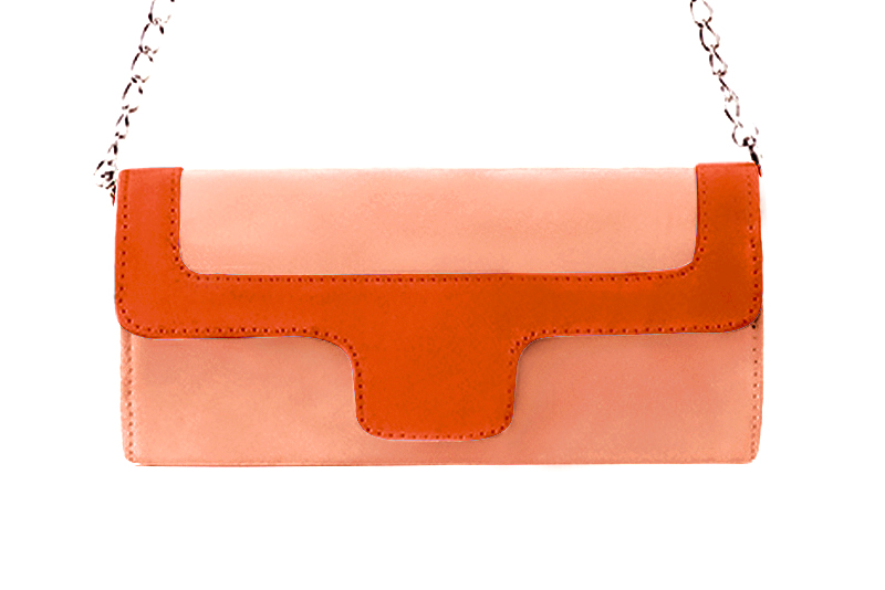 Women's peach and clementine orange luxurious elegant clutch for ceremonies, weddings and evenings out. - Profile view